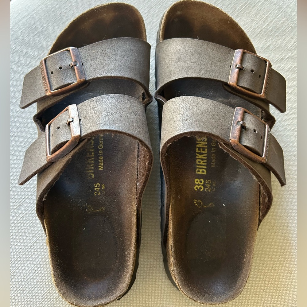 Birkenstock Arizona Brown Leather Slide Sandals - Picture 1 of 8